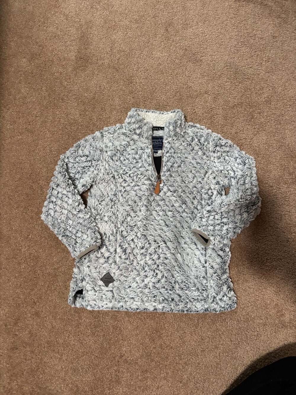 Simply Southern Fleece Pullover Size YTH-M Grey Fuzzy 1/4 Zip